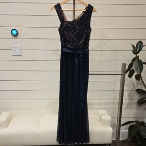 R&M Richards Navy Lace Dress with Nude Lining
